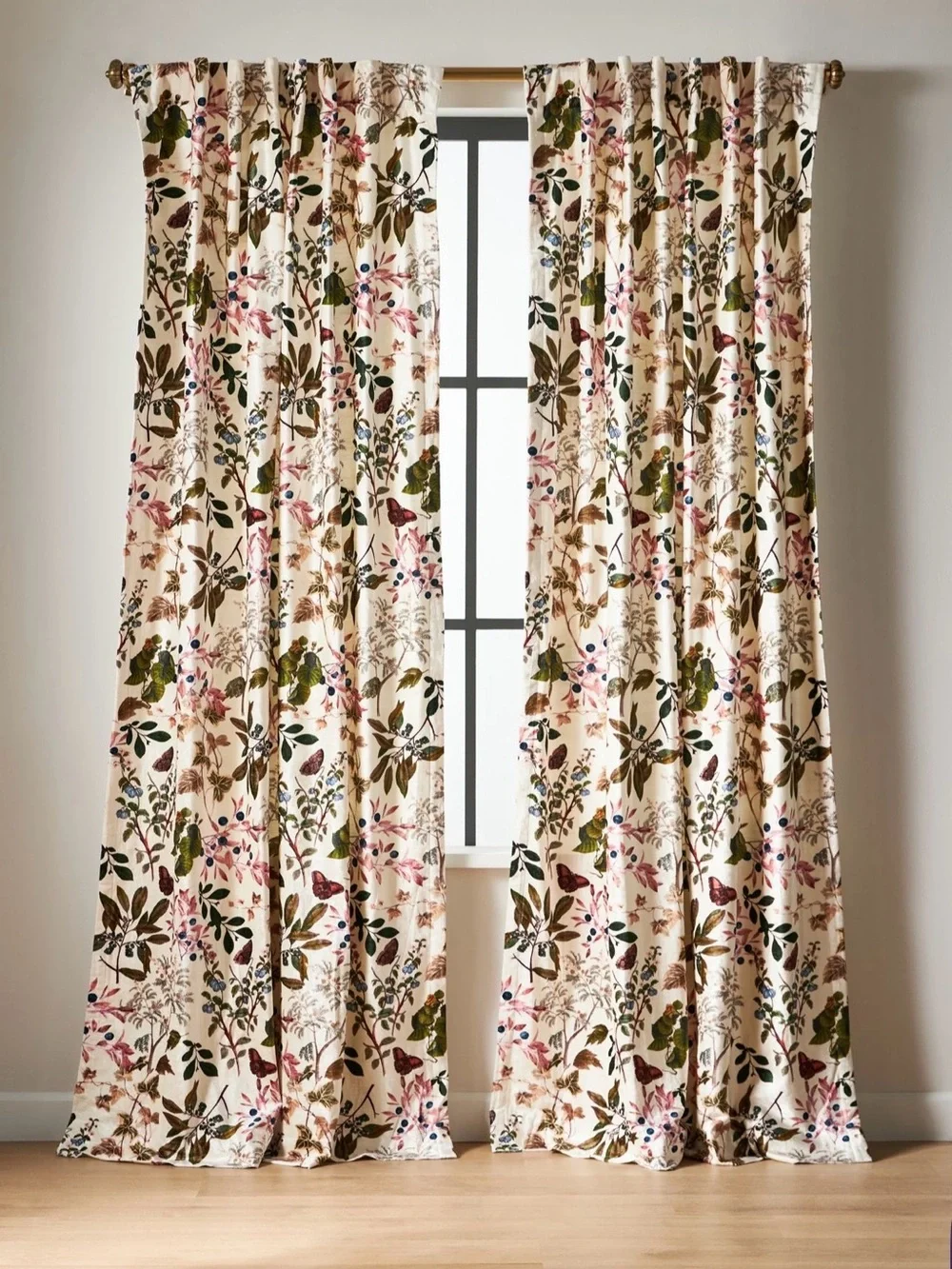 Anthropologie Lorena Printed Velvet Curtains, 2 Panels 50x84